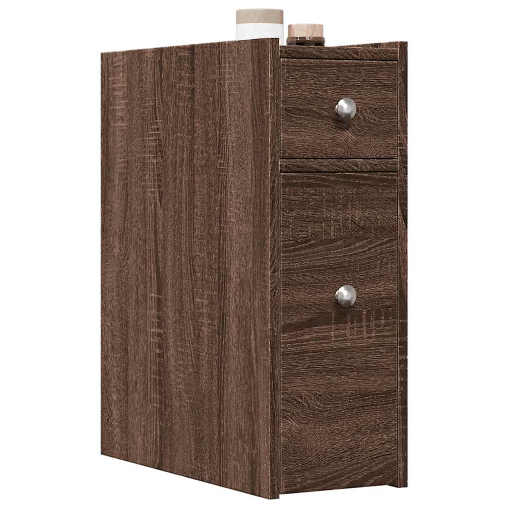 Bathroom Cabinet Narrow with Wheels Oak Look Wood Material