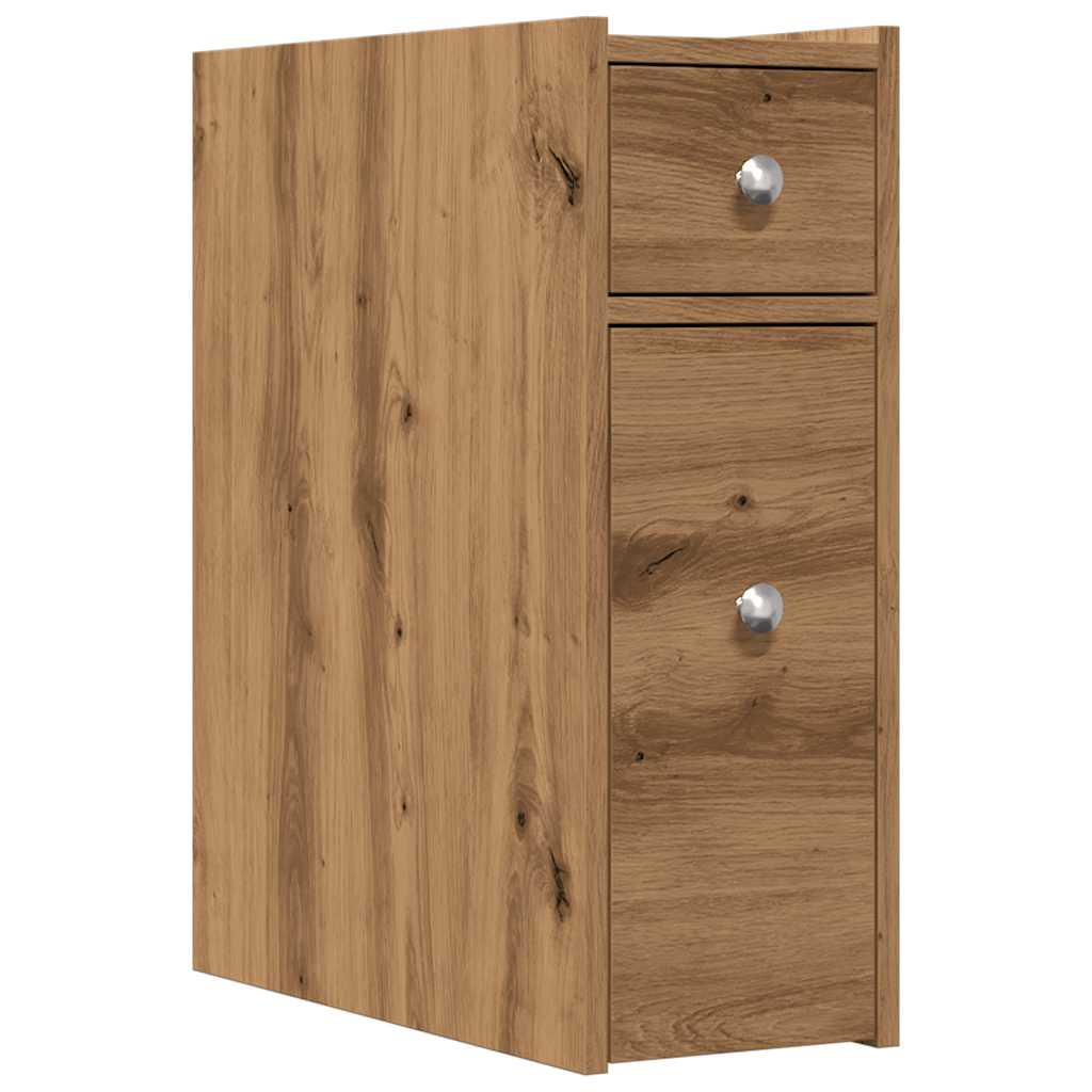 Bathroom Cabinet Narrow with Wheels Artisan Oak Wood Material