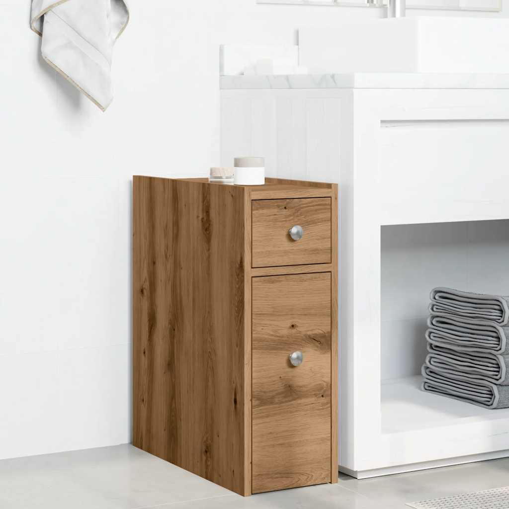 Bathroom Cabinet Narrow with Wheels Artisan Oak Wood Material