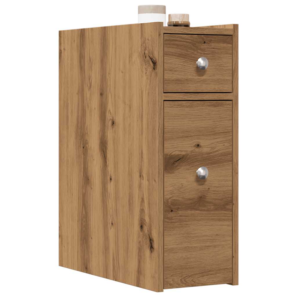 Bathroom Cabinet Narrow with Wheels Artisan Oak Wood Material