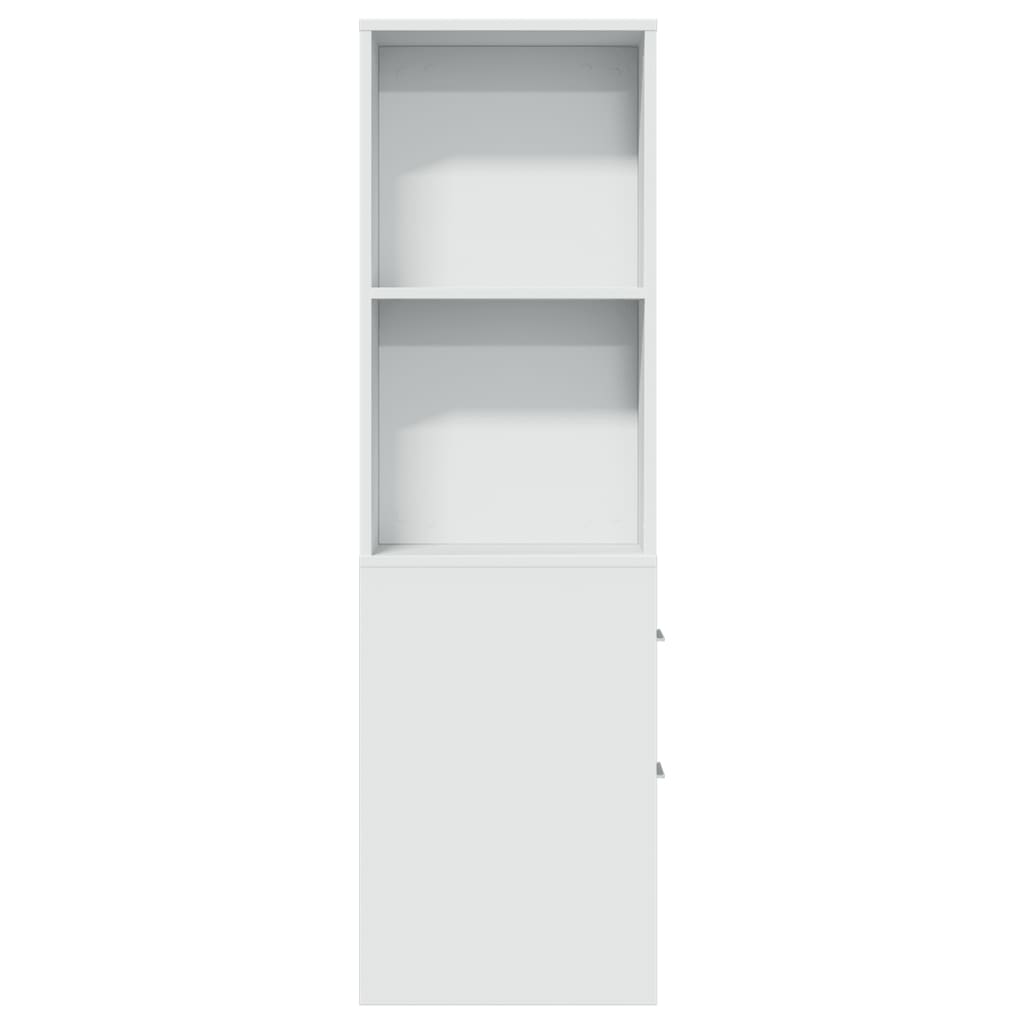 Bathroom Cabinet Narrow with Wheels White Wood Material