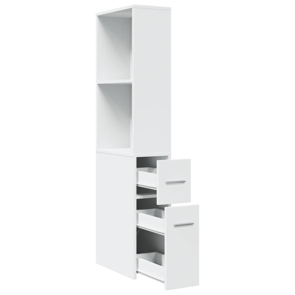 Bathroom Cabinet Narrow with Wheels White Wood Material