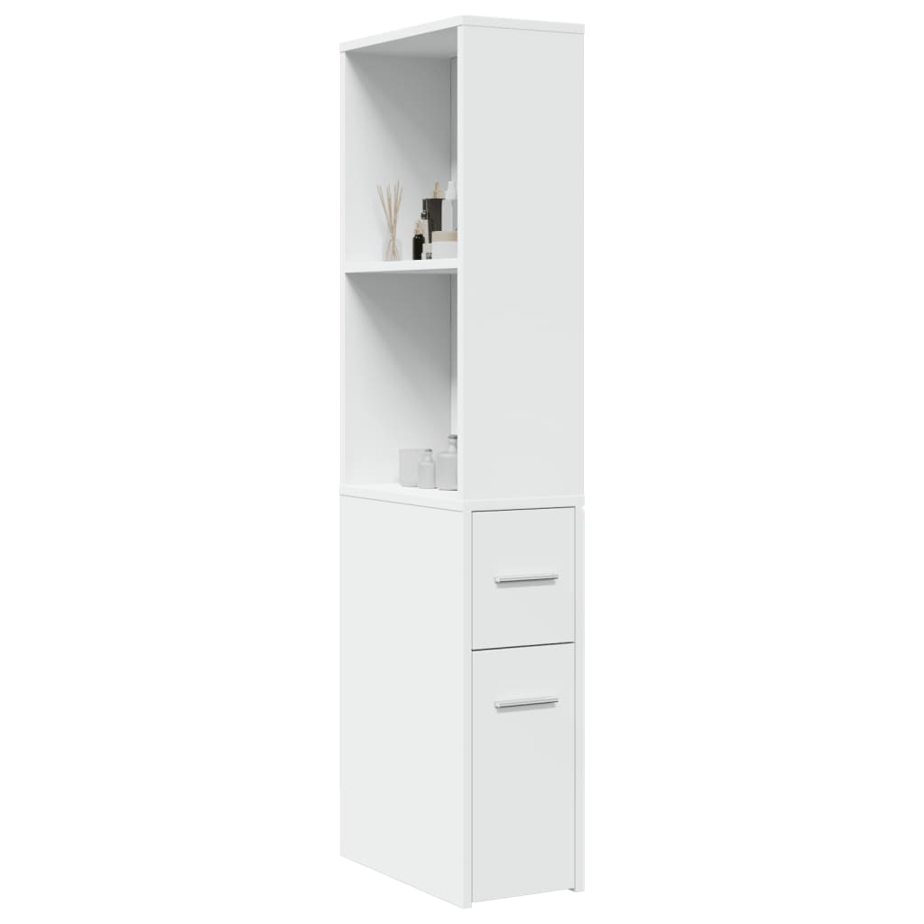 Bathroom Cabinet Narrow with Wheels White Wood Material