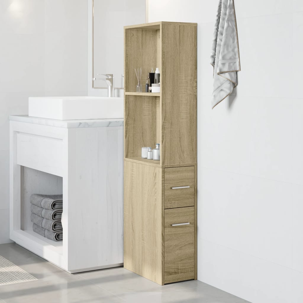 Bathroom Cabinet Narrow with Wheels Sonoma Oak Wood Material