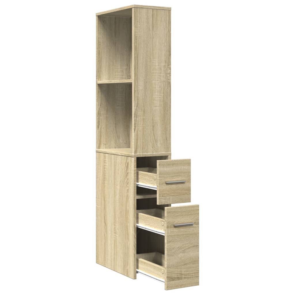 Bathroom Cabinet Narrow with Wheels Sonoma Oak Wood Material