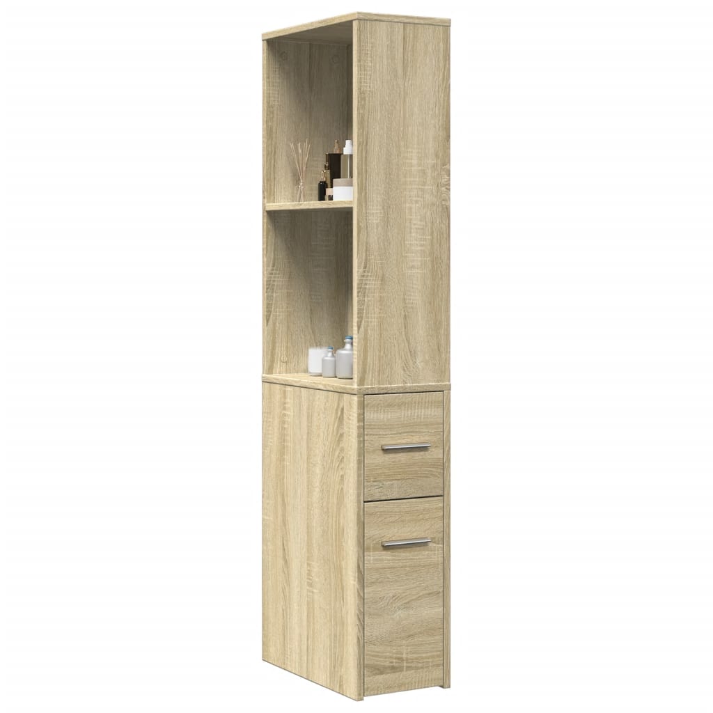 Badschrank Schmal mit Rollen Sonoma-Eiche Holzwerkstoff