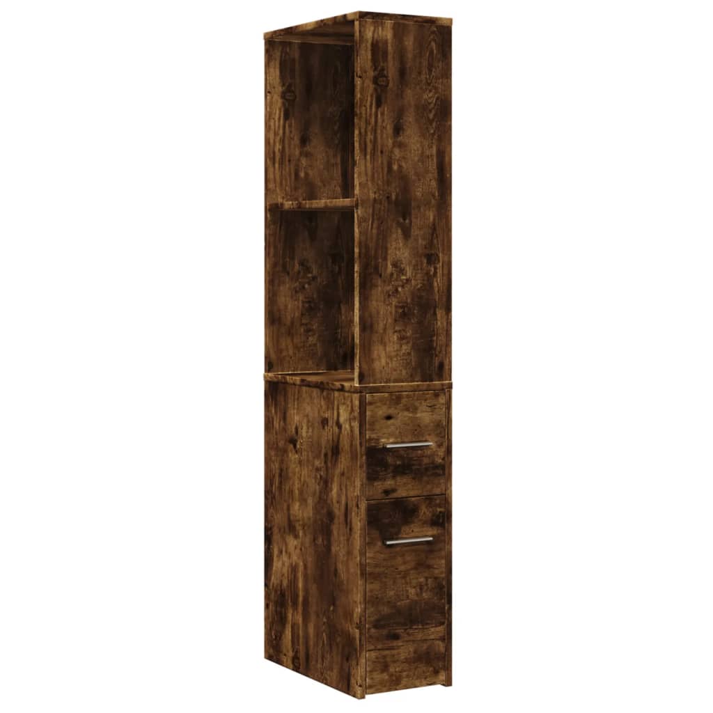 Bathroom Cabinet Narrow with Wheels Smoked Oak Wood Material