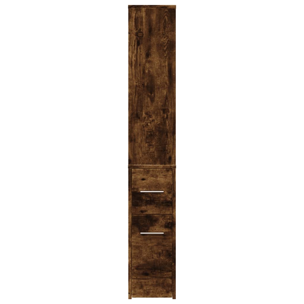 Bathroom Cabinet Narrow with Wheels Smoked Oak Wood Material