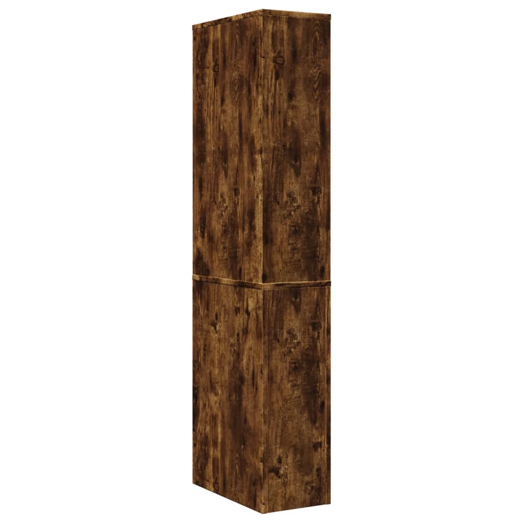 Bathroom Cabinet Narrow with Wheels Smoked Oak Wood Material