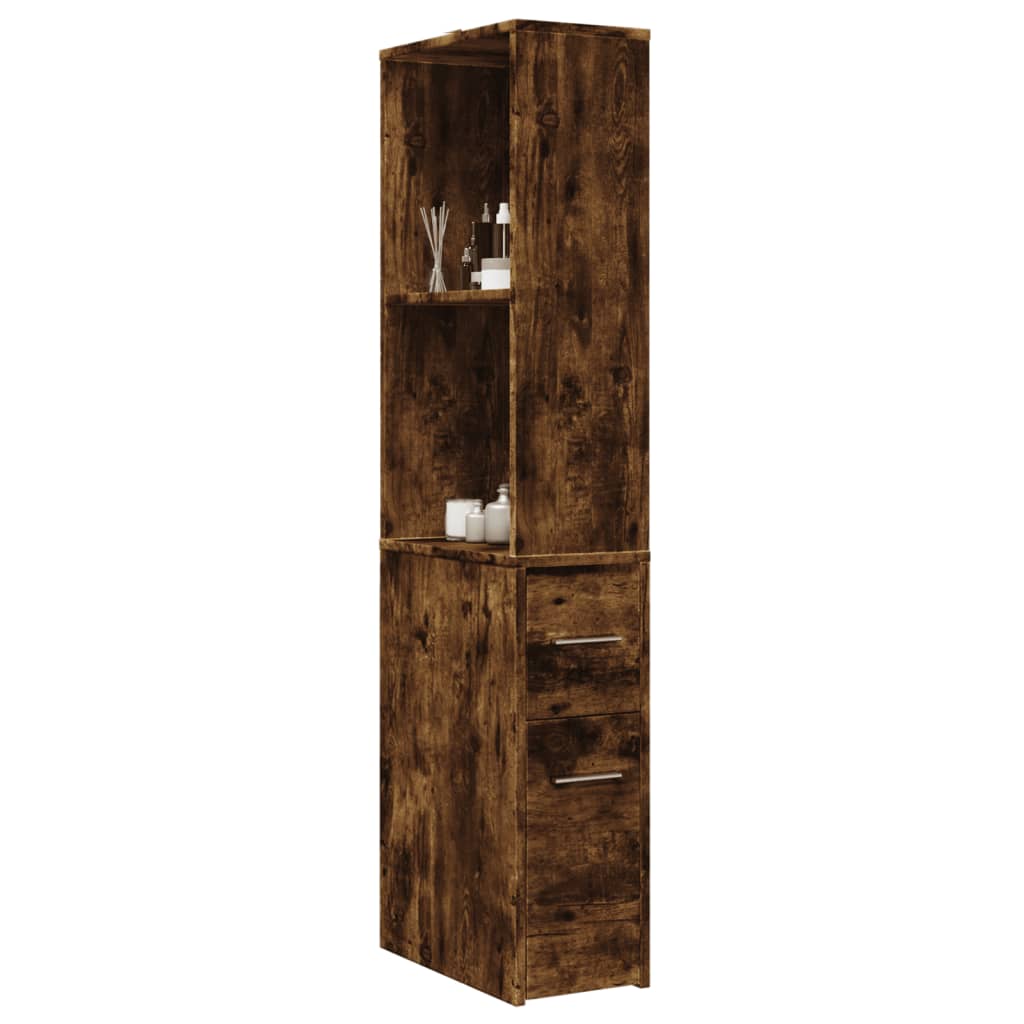 Bathroom Cabinet Narrow with Wheels Smoked Oak Wood Material