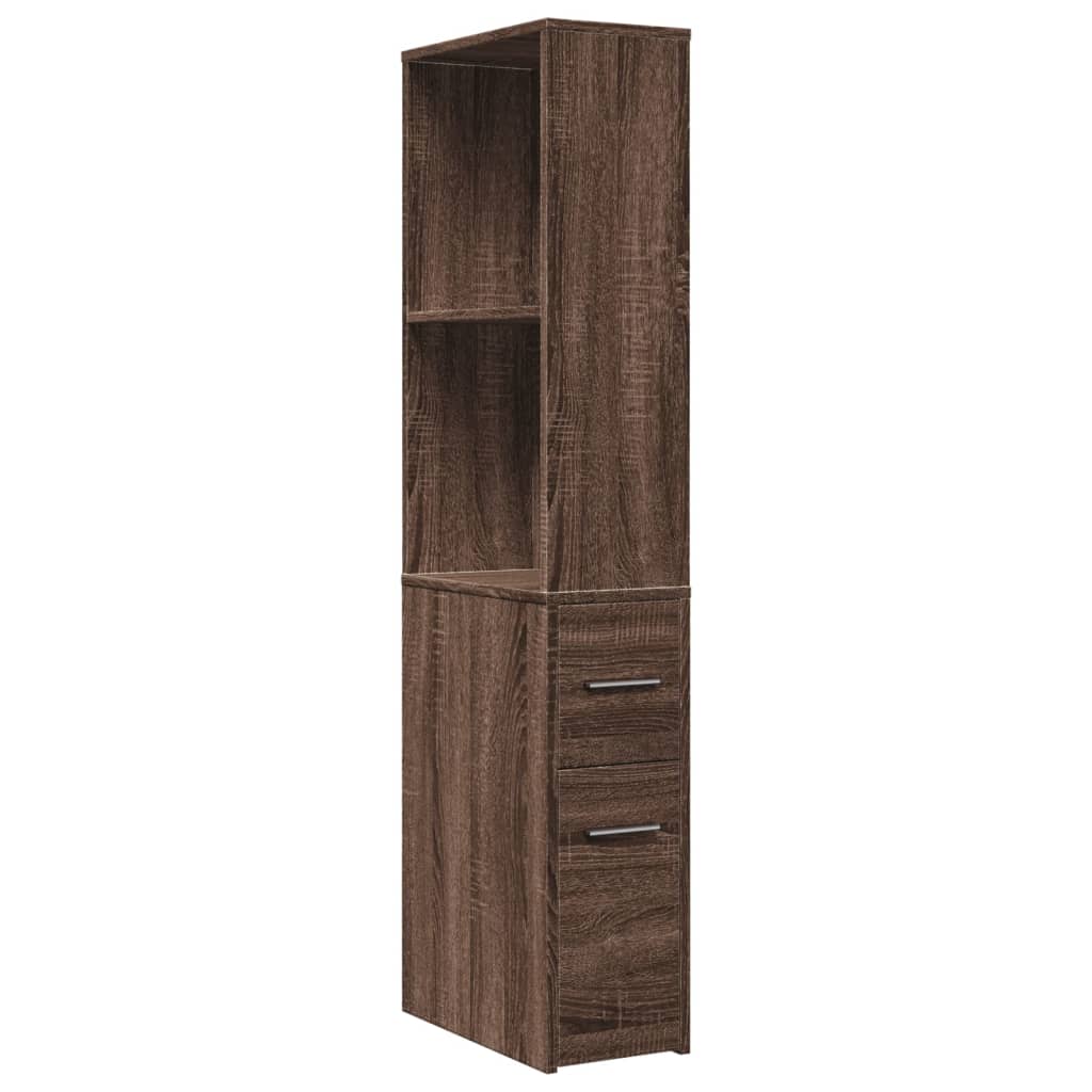 Bathroom Cabinet Narrow with Wheels Oak Look Wood Material