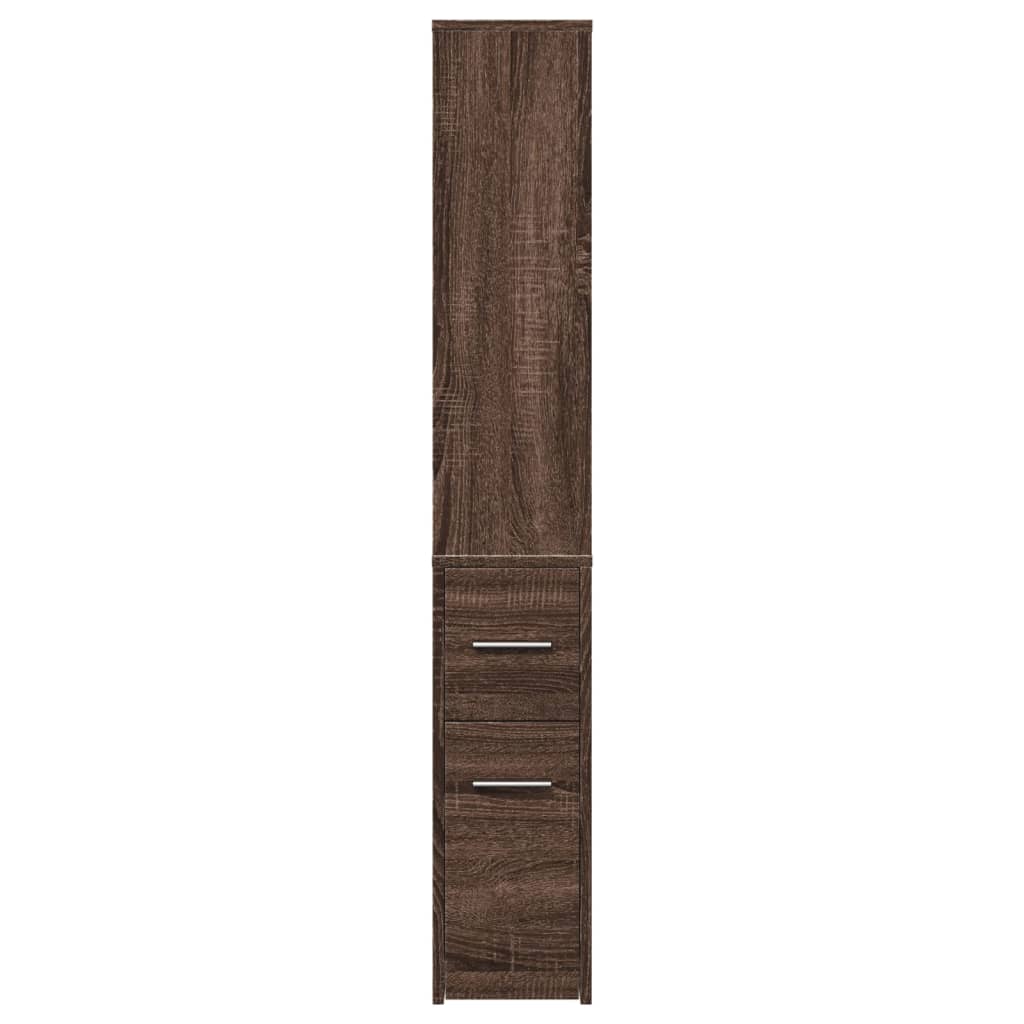 Bathroom Cabinet Narrow with Wheels Oak Look Wood Material