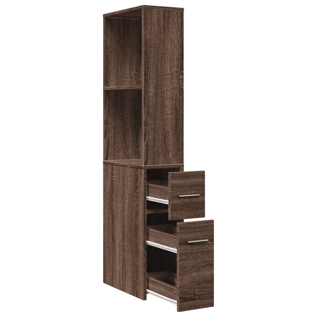 Bathroom Cabinet Narrow with Wheels Oak Look Wood Material