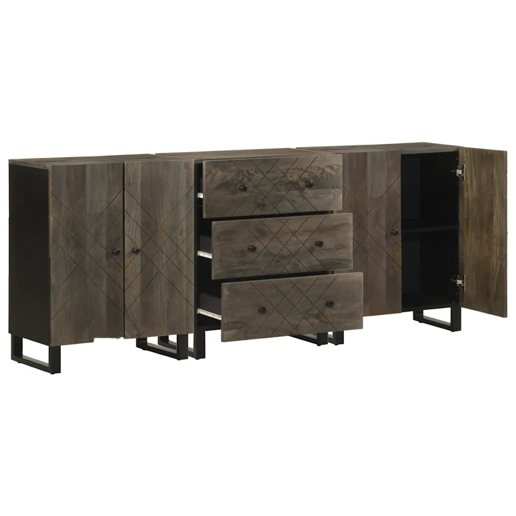 3-tlg. Sideboards Schwarz 60x33x75 cm Massivholz Mango