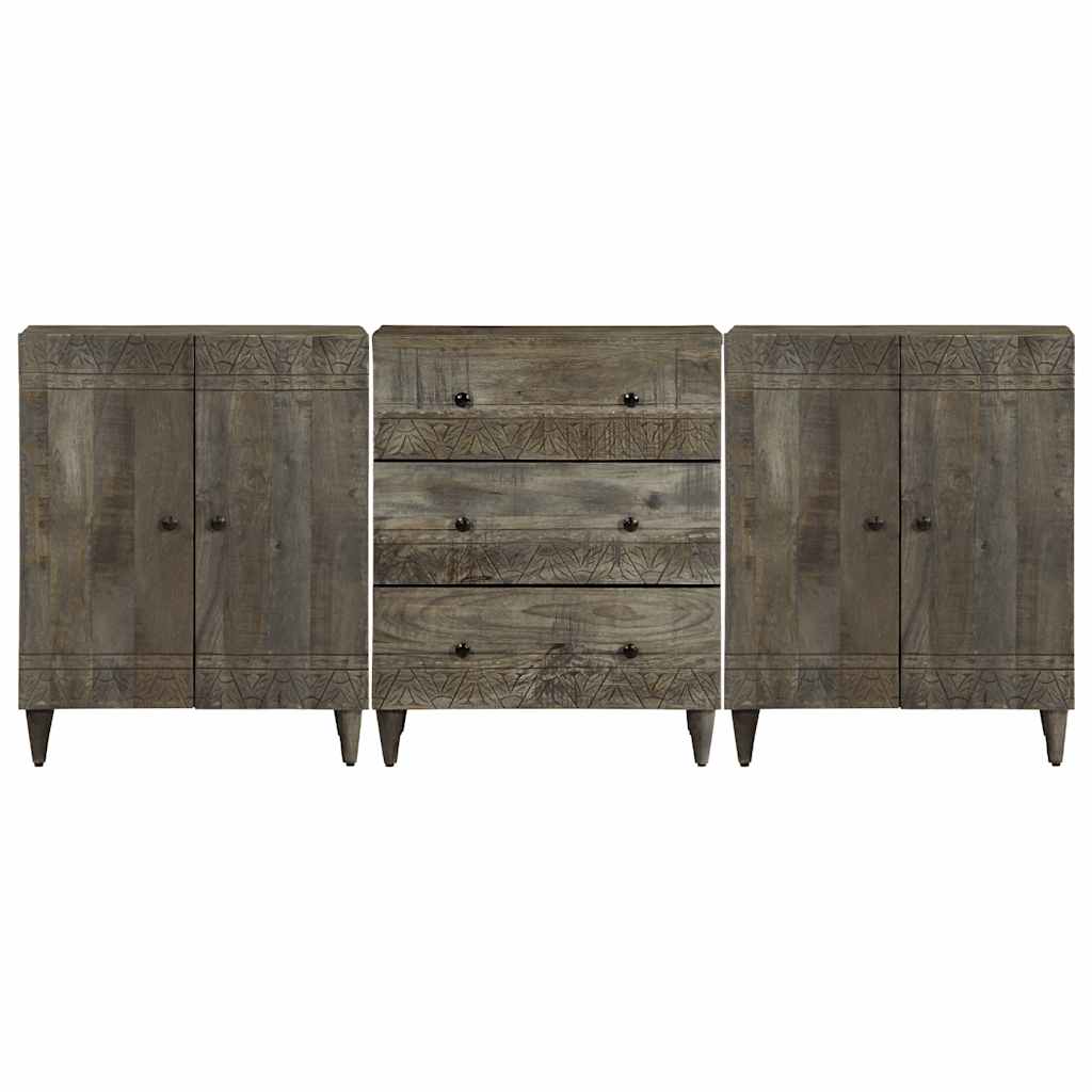 3-tlg. Sideboards Hellgrau 60x33,5x75 cm Massivholz Mango