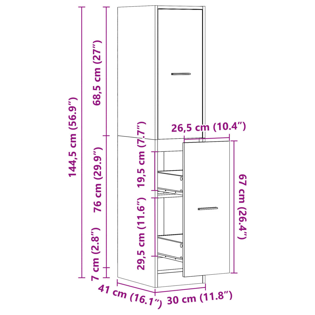 Apothecary Cabinet High Gloss White 30x41x144.5 cm Wood Material