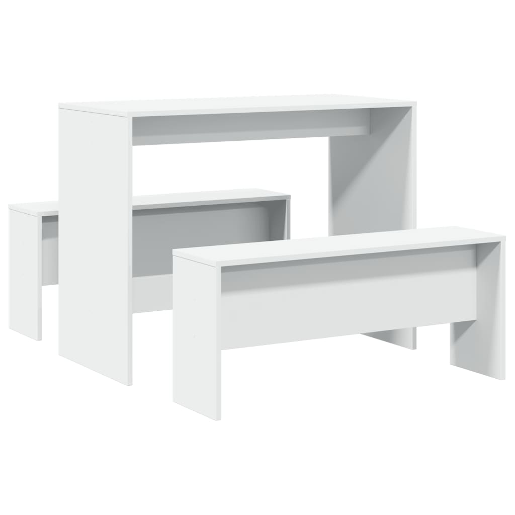 3-piece dining table and bench set white wood material