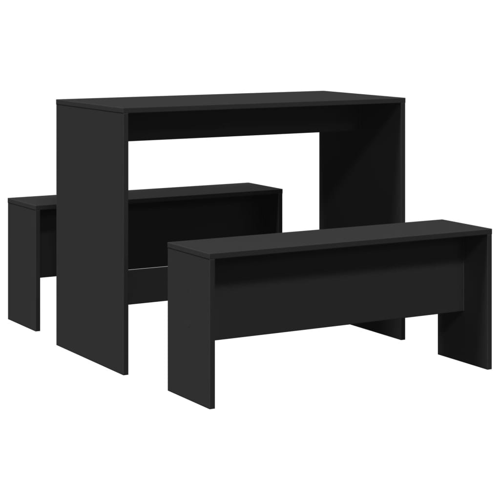 3-piece dining table and bench set black wood material