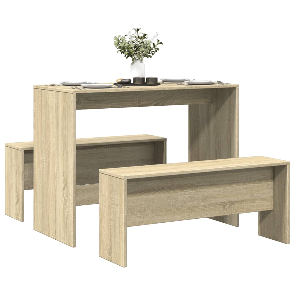 3-piece dining table and bench set Sonoma oak wood material