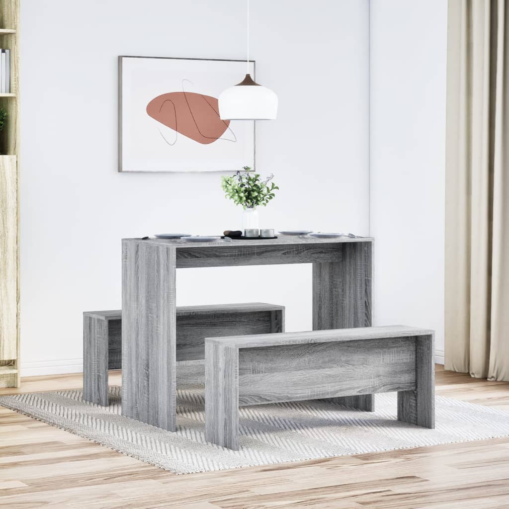 3-piece dining table and bench set gray Sonoma wood material