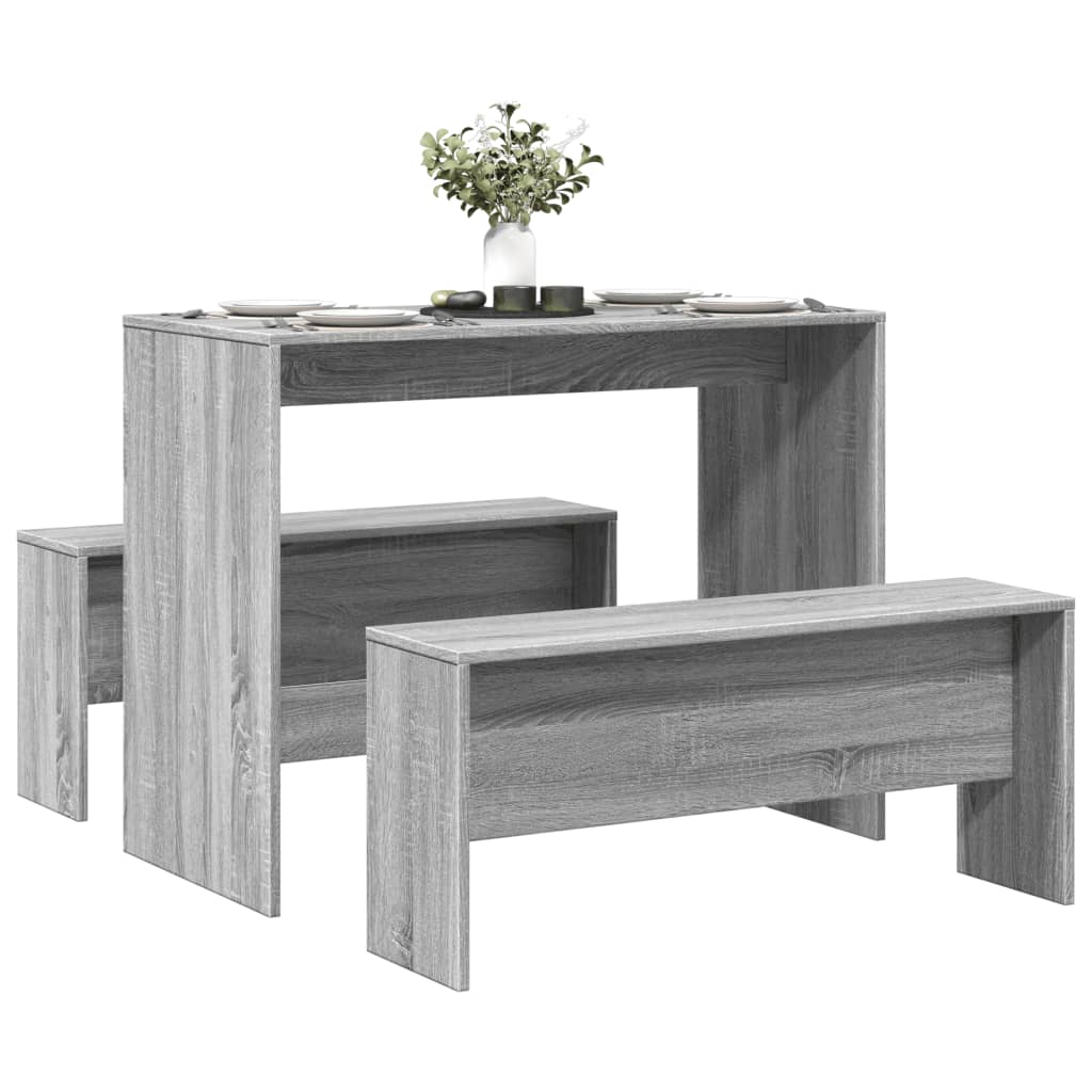 3-piece dining table and bench set gray Sonoma wood material