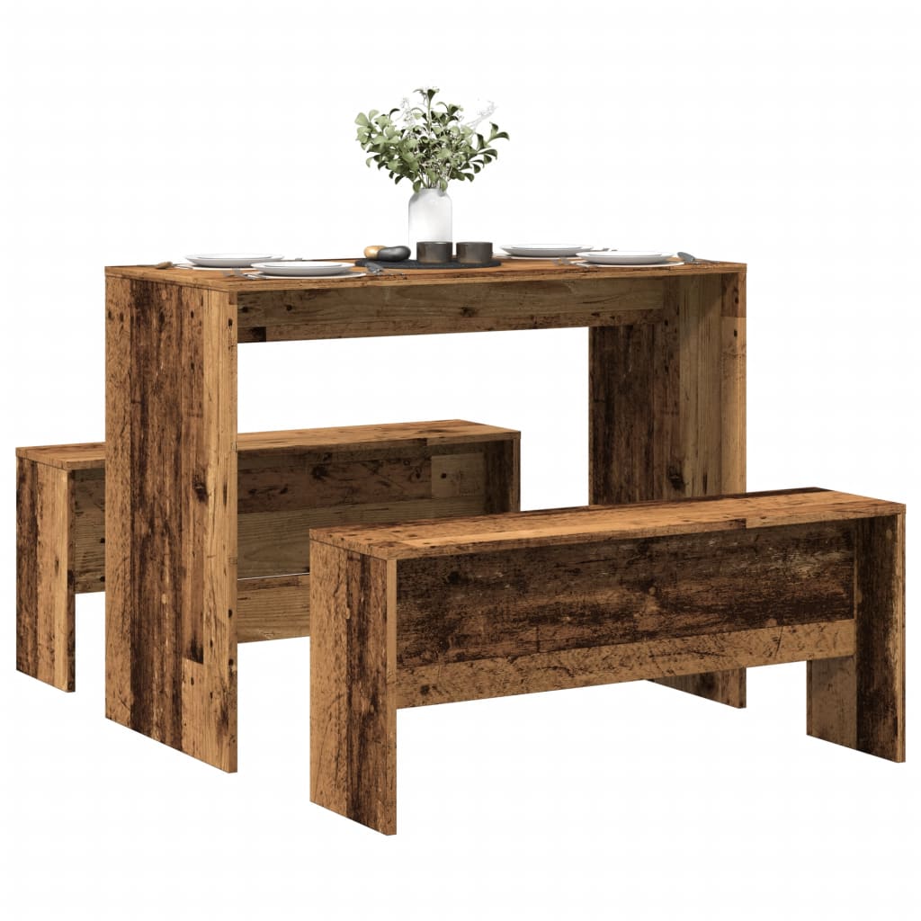 3-piece dining table and bench set old wood look wood material