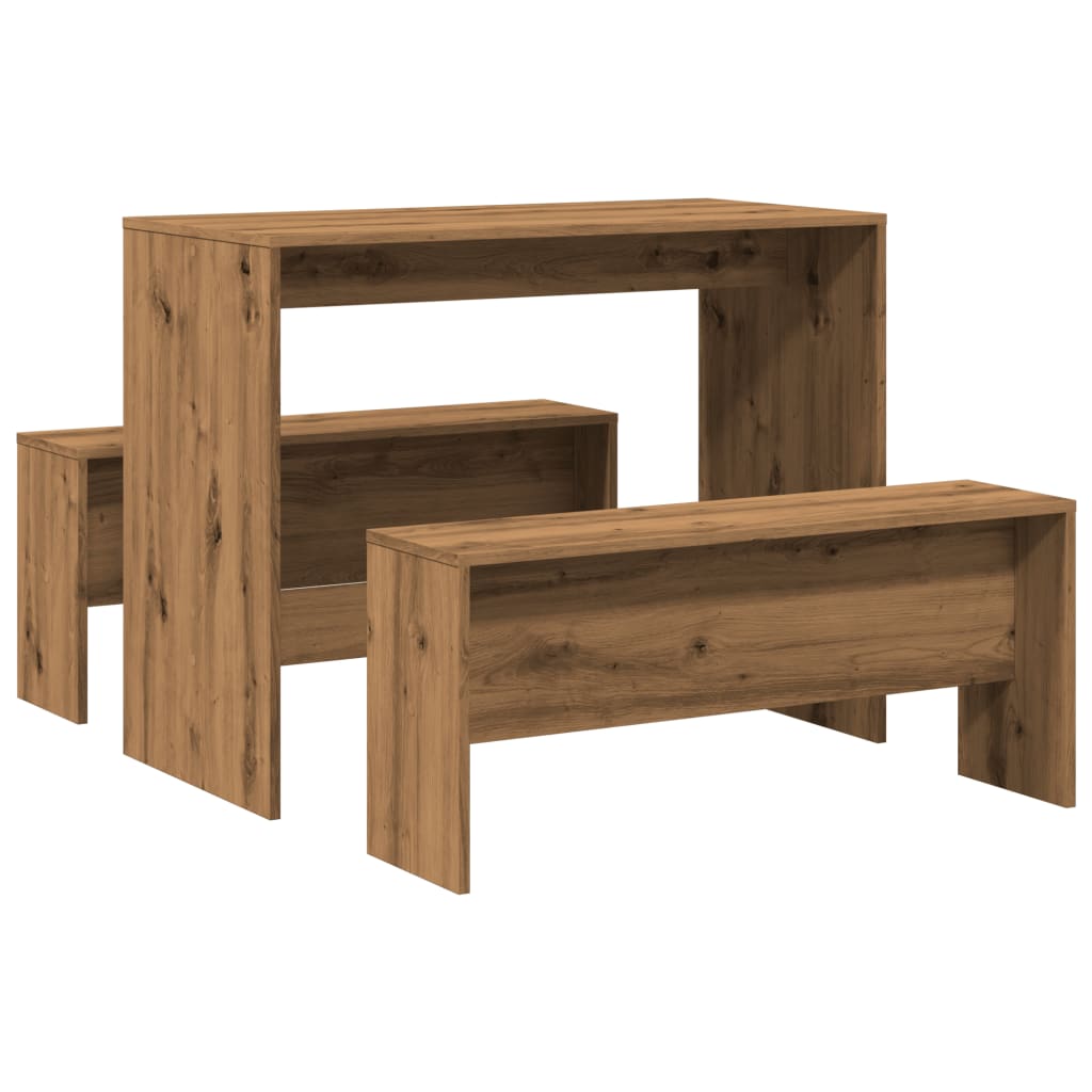 3-piece dining table and bench set Artisan oak wood material