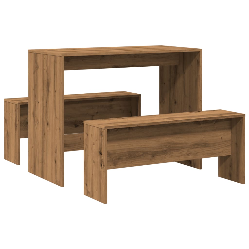 3-piece dining table and bench set Artisan oak wood material