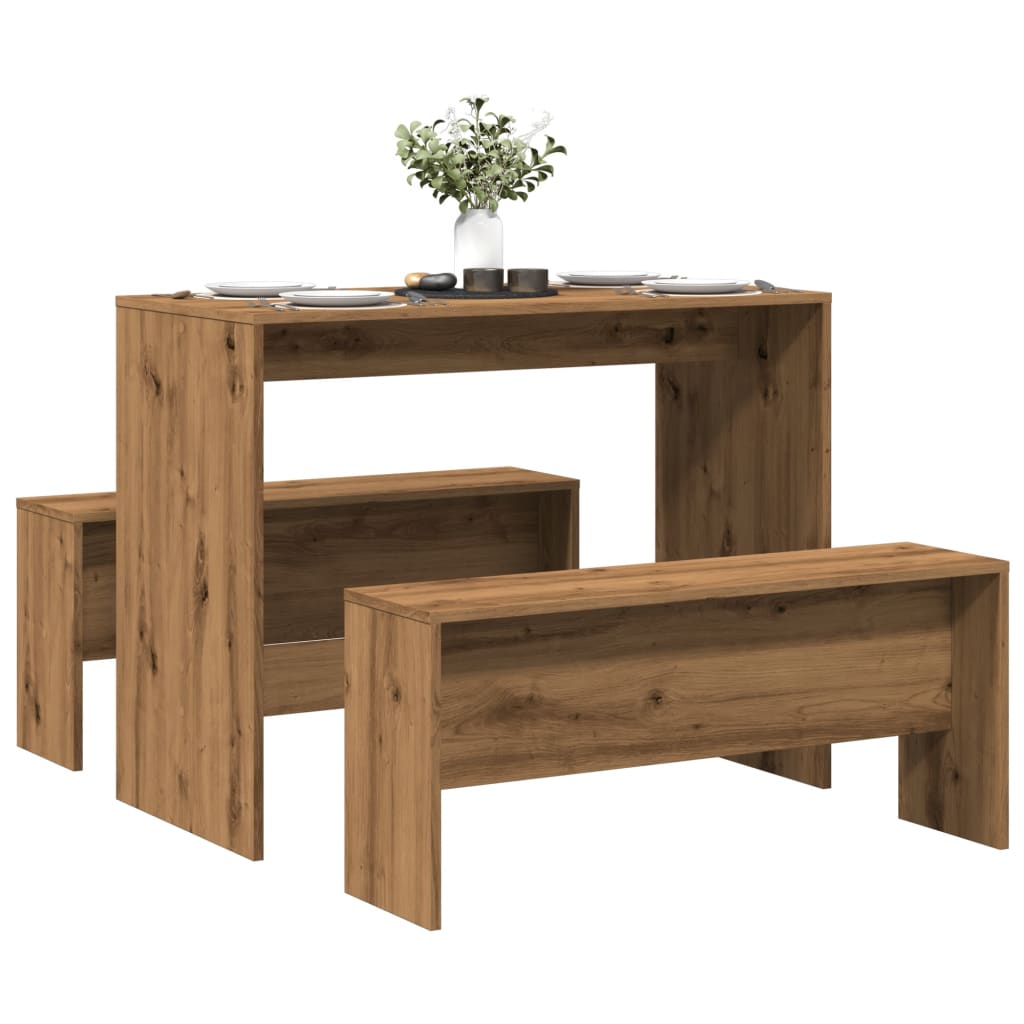 3-piece dining table and bench set Artisan oak wood material