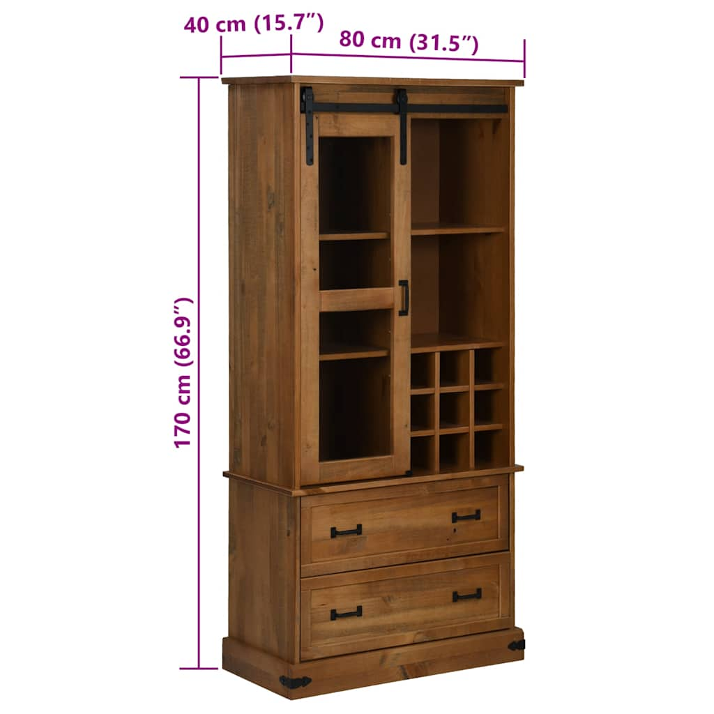 HALDEN wine cabinet with wine racks and sliding door pine