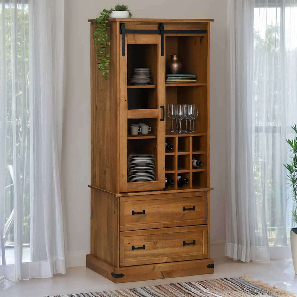 HALDEN wine cabinet with wine racks and sliding door pine