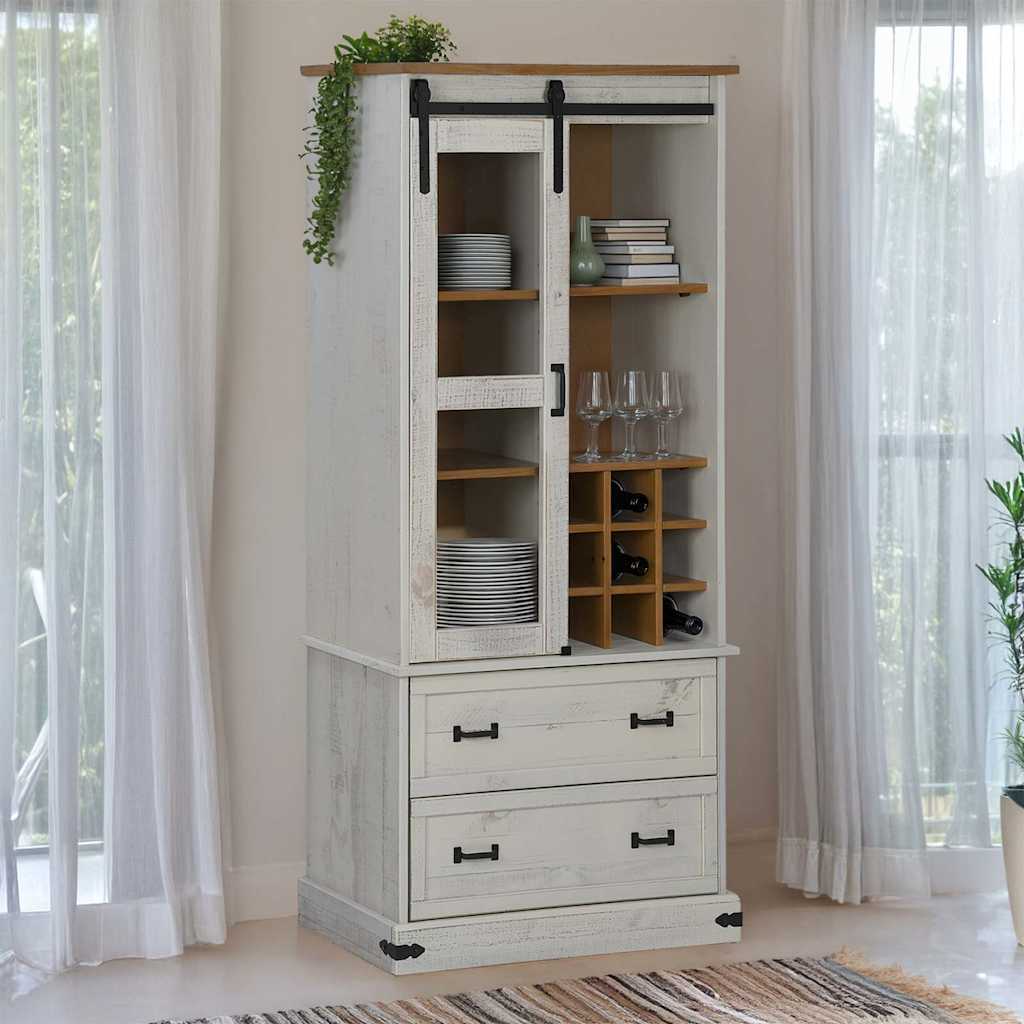 HALDEN wine cabinet with wine racks and sliding door white pine