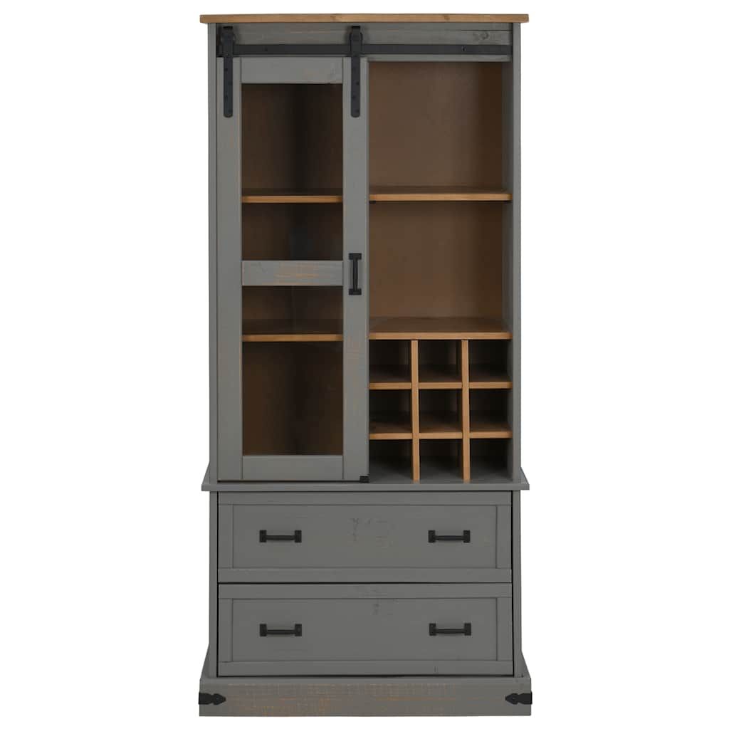 HALDEN wine cabinet with wine racks and sliding door grey pine