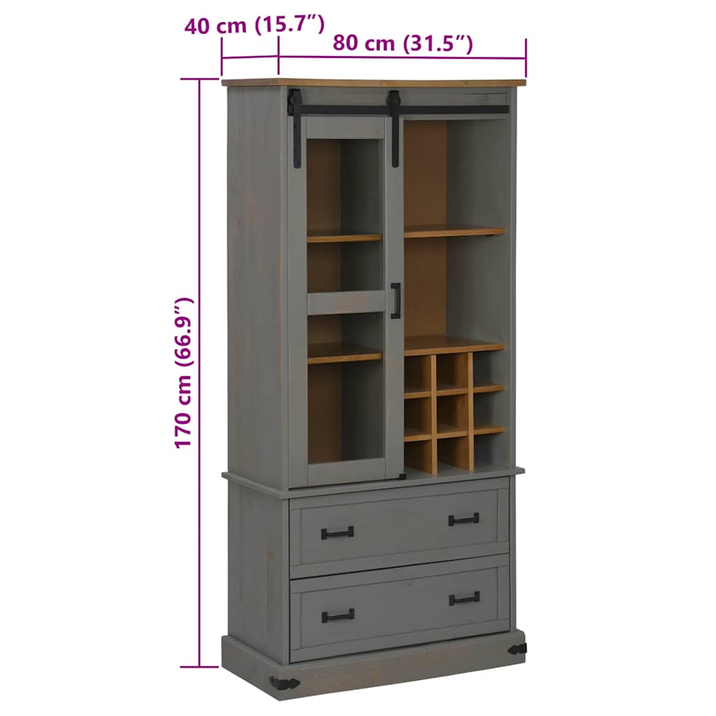 HALDEN wine cabinet with wine racks and sliding door grey pine