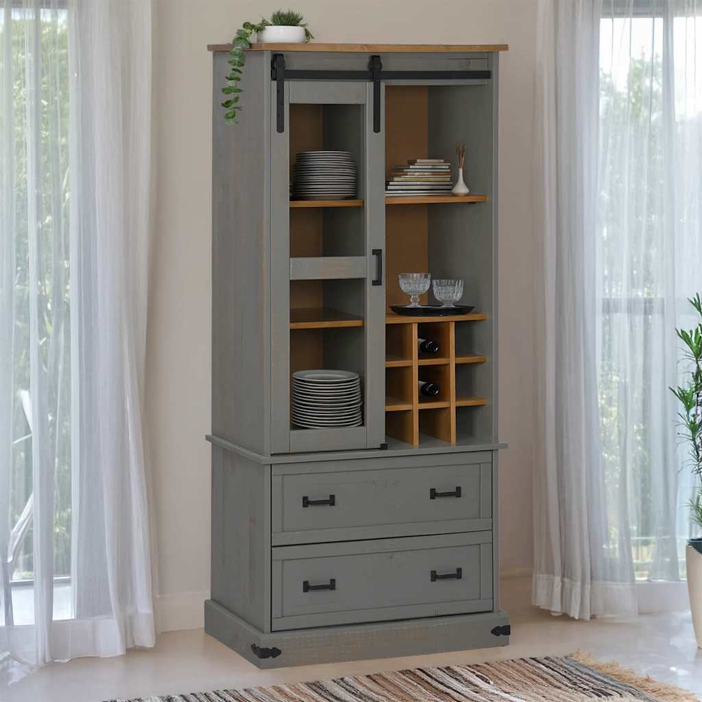 HALDEN wine cabinet with wine racks and sliding door grey pine