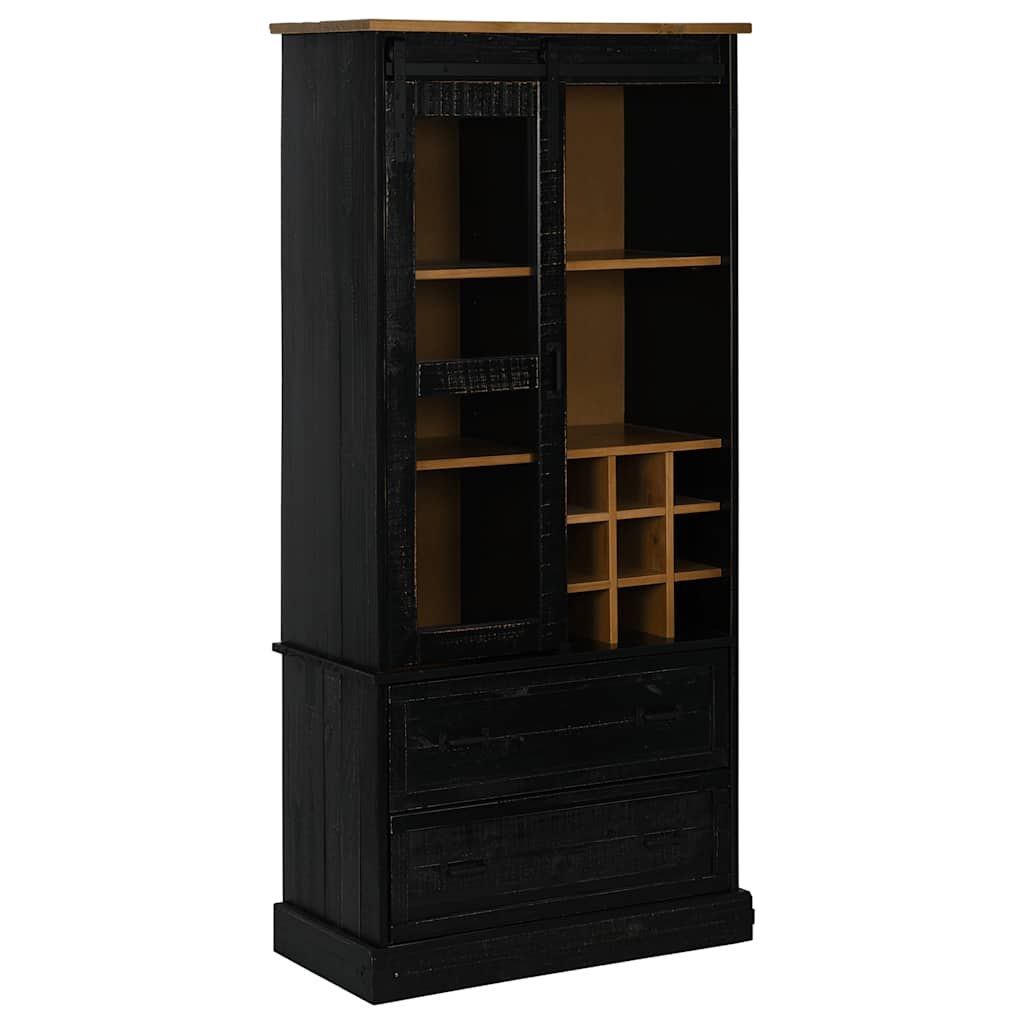 Wine cabinet HALDEN with wine shelves sliding door black pine