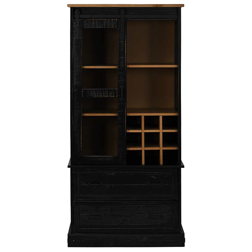 Wine cabinet HALDEN with wine shelves sliding door black pine