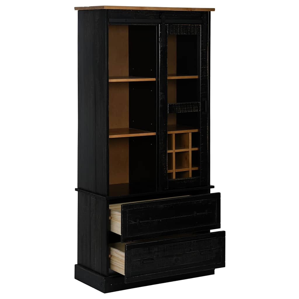 Wine cabinet HALDEN with wine shelves sliding door black pine