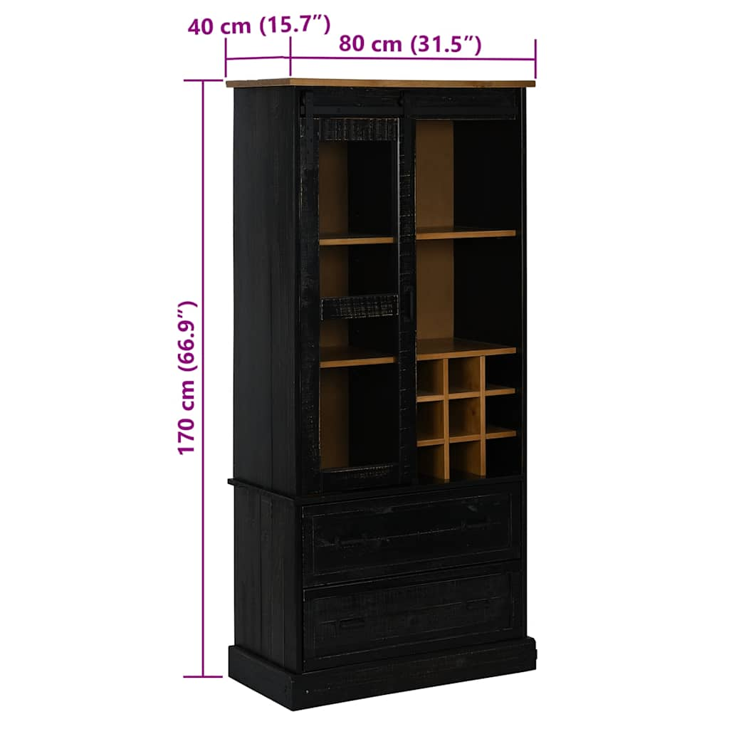 Wine cabinet HALDEN with wine shelves sliding door black pine