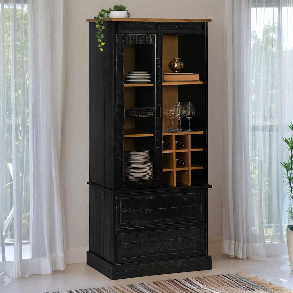 Wine cabinet HALDEN with wine shelves sliding door black pine