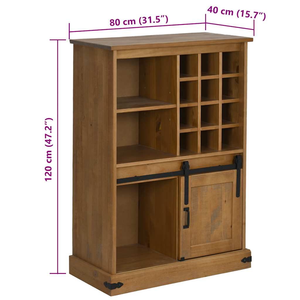 HALDEN wine cabinet with wine racks and sliding door pine