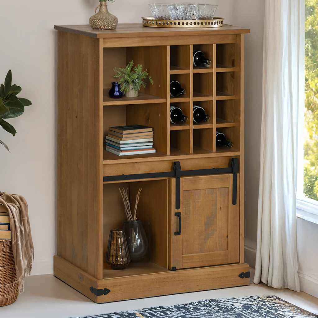 HALDEN wine cabinet with wine racks and sliding door pine