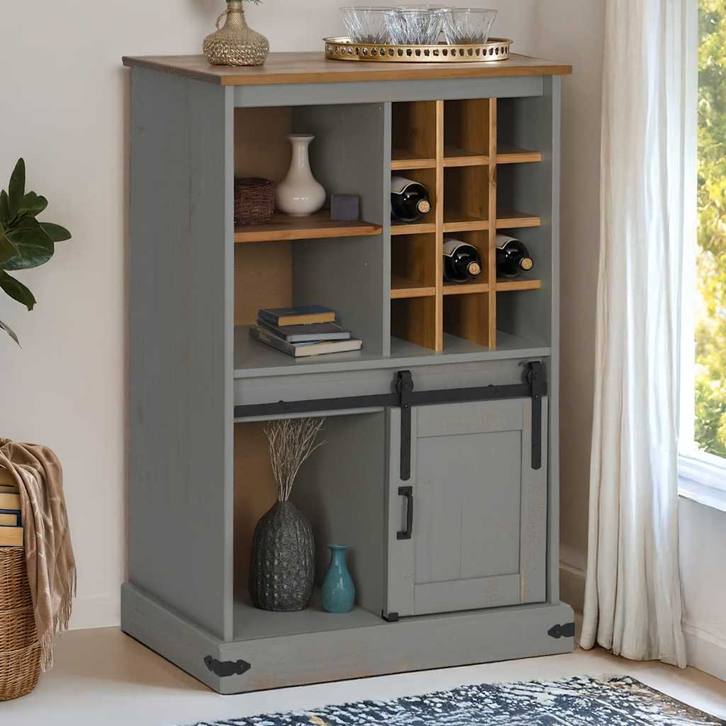 HALDEN wine cabinet with wine racks and sliding door grey pine