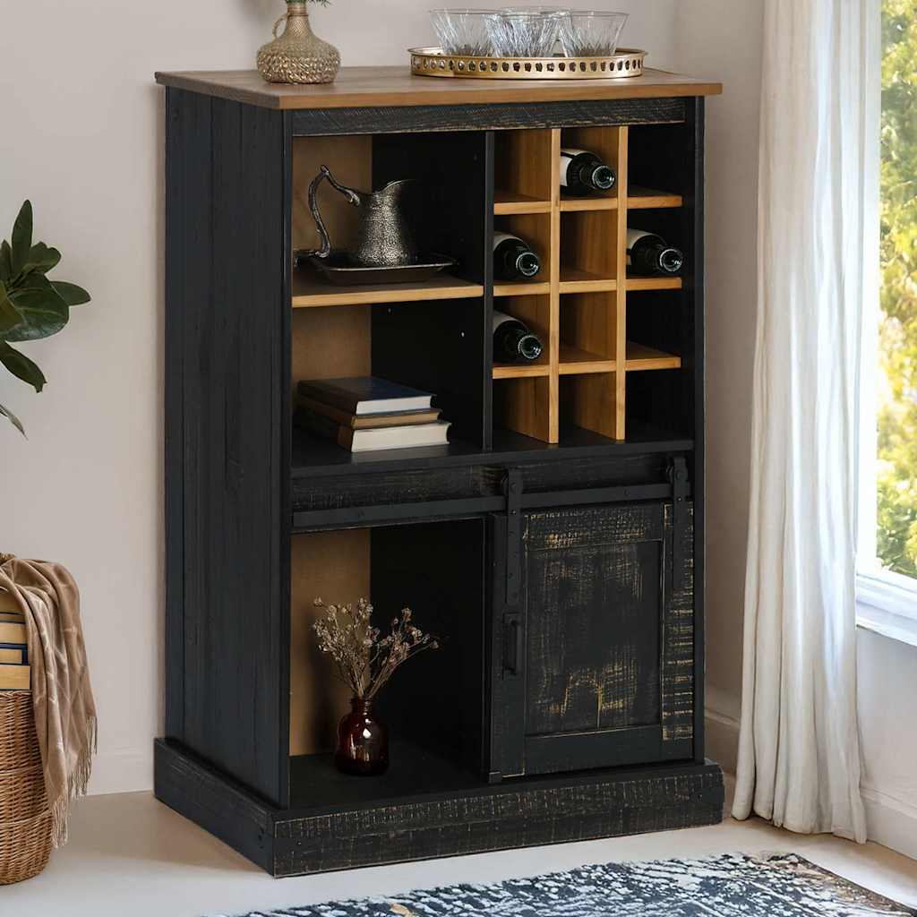 Wine cabinet HALDEN with wine shelves sliding door black pine