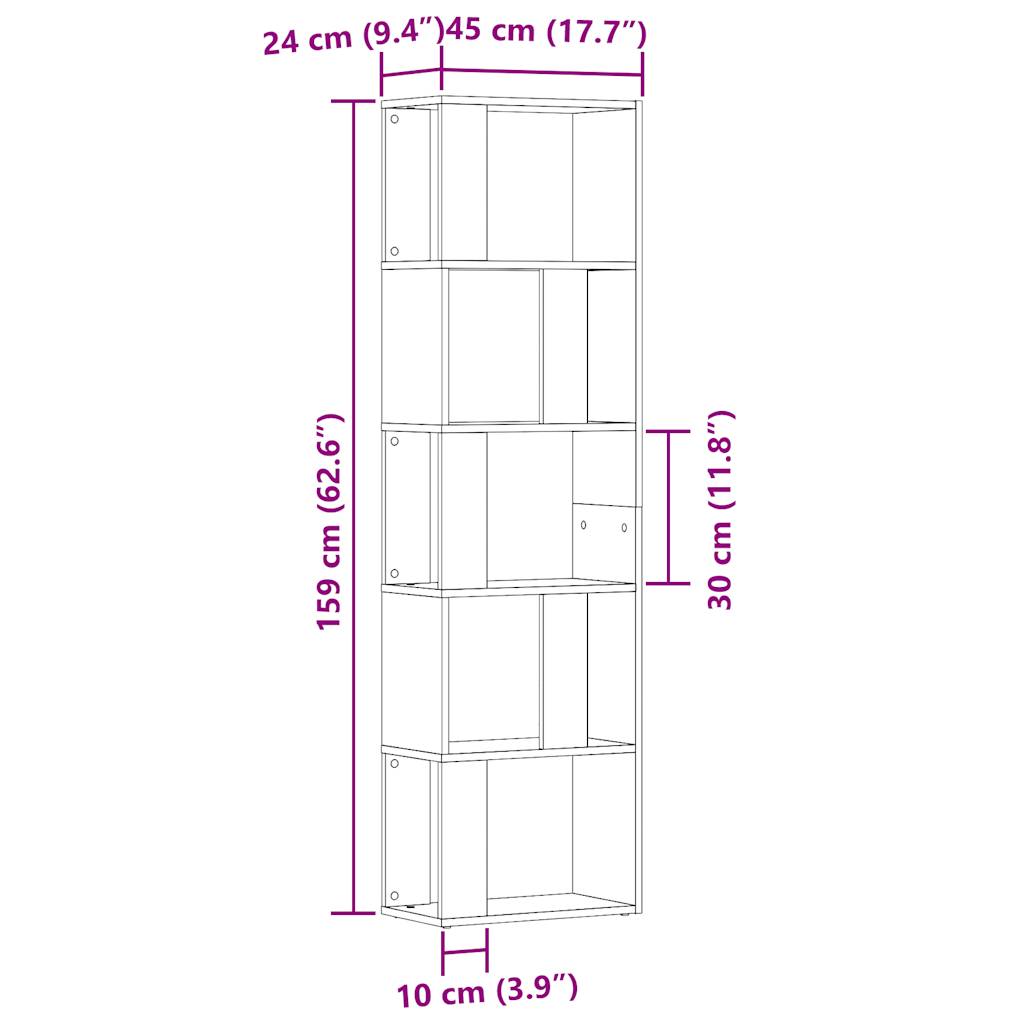 Bookcase old wood look 45x24x159 cm wood material