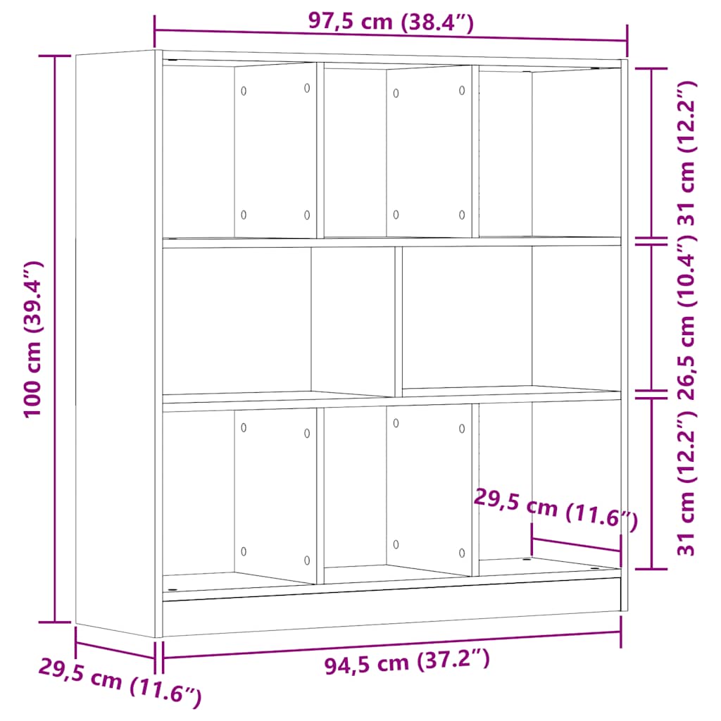 Bookshelf old wood look 97.5x29.5x100 cm wood material