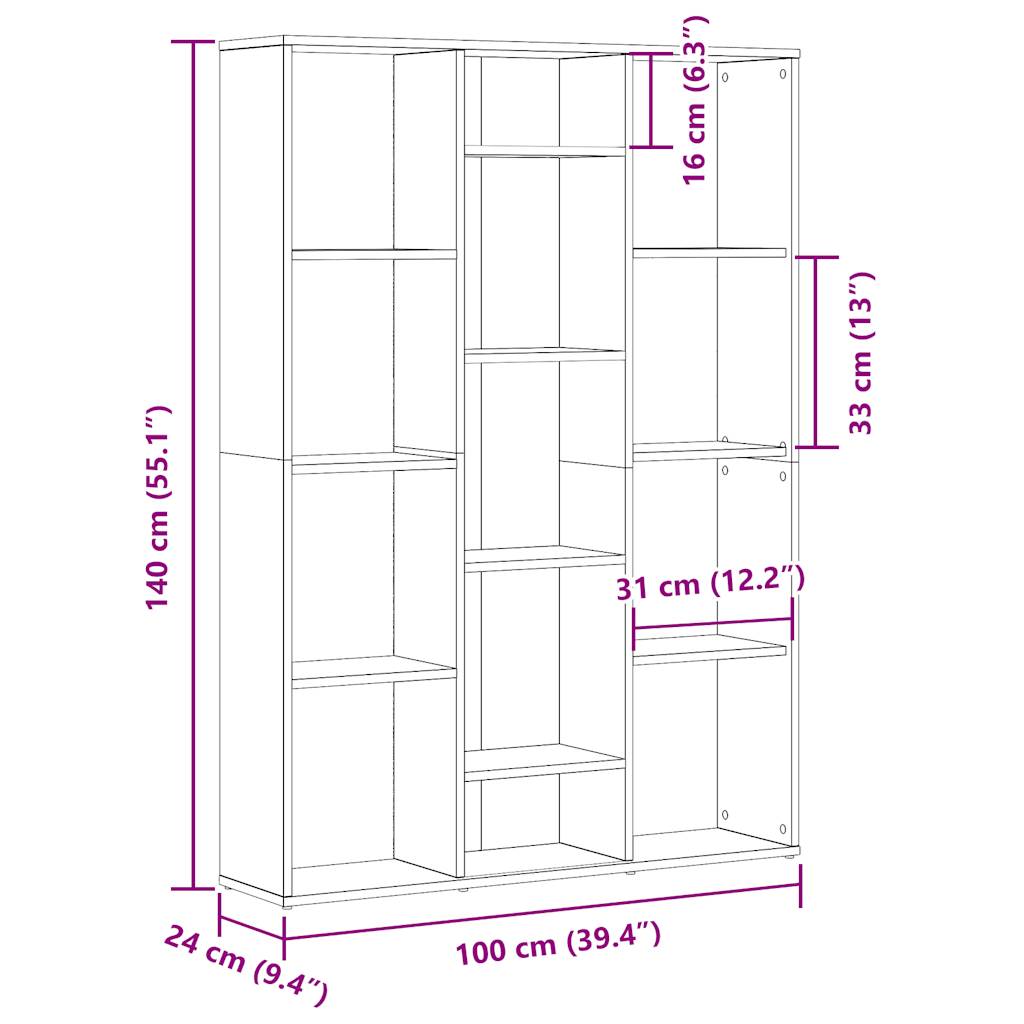 Room Divider/Bookcase Artisan Oak 100x24x140cm Wood Material