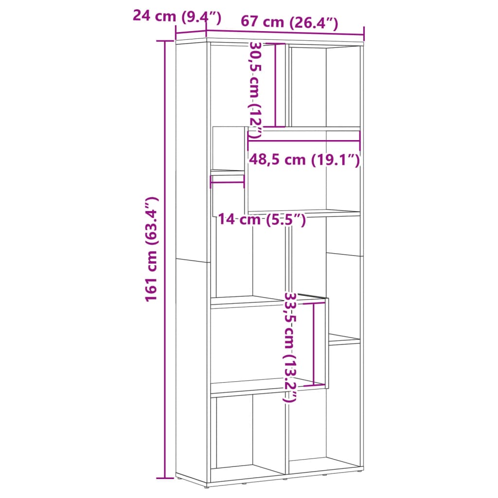 Bücherregal Artisan-Eiche 67x24x161 cm Holzwerkstoff