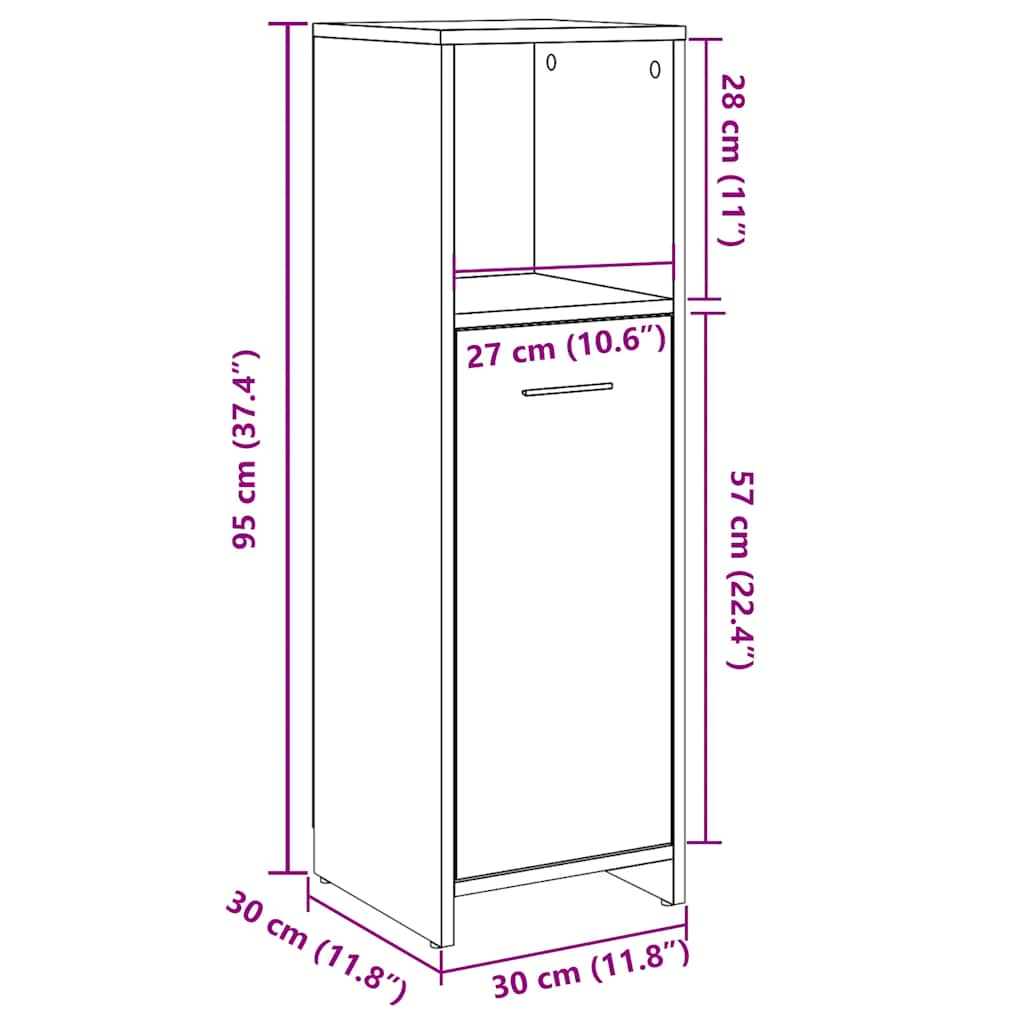 Bathroom Cabinet Concrete Grey 30x30x95 cm Wood Material