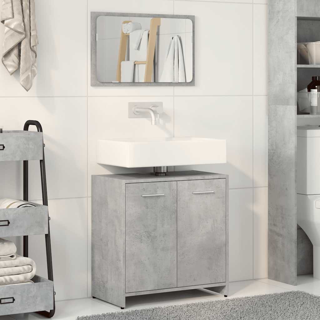 Bathroom Cabinet with Mirror Concrete Gray Wood Material